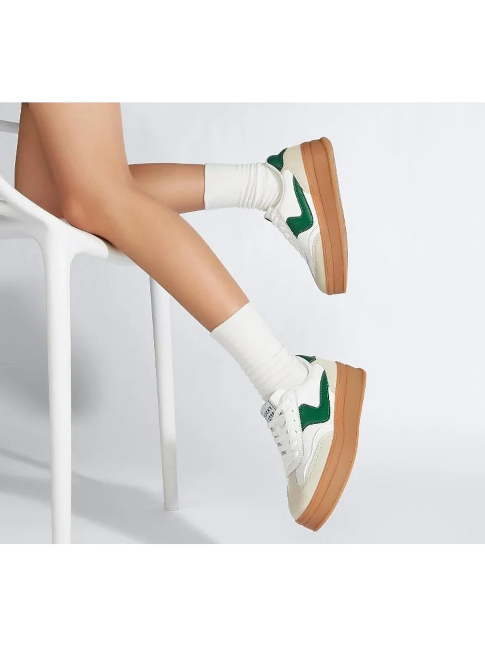 🆕Women's White Green Platform Fashion Sneakers Thick Sole Casual Walking Shoes